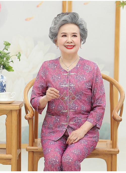老人衣服女奶奶装春装衬衫薄款中老年人夏装衬衣女老太太套装妈妈